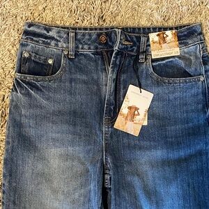 Sincerely Jules Medium Blue Denim Jeans with Tan Stitching